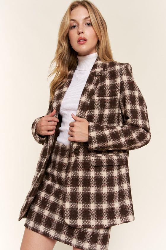 Plaid Brushed One Button Blazer