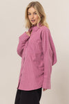 Rose Striped Button Down L/S Oversized Shirt