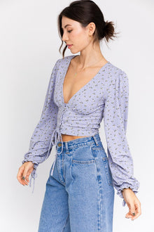  Ditsy Floral Lace Up Top