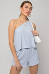 One Shoulder Layered Top Romper