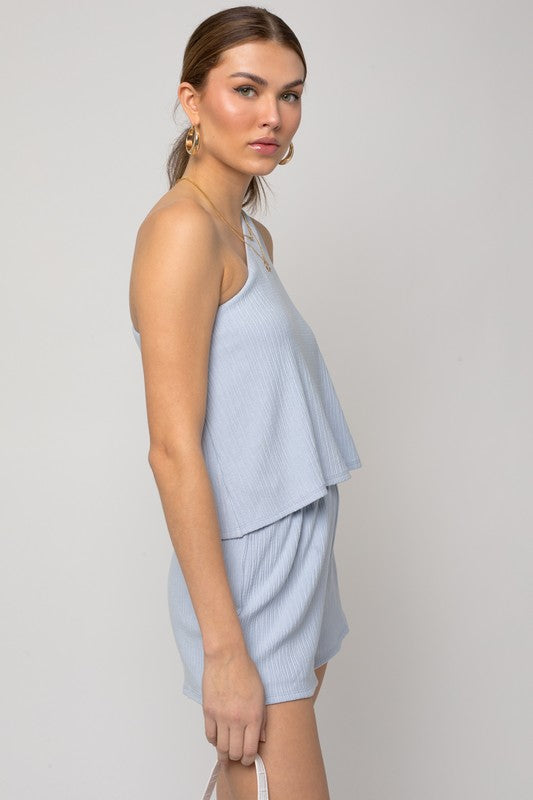 One Shoulder Layered Top Romper