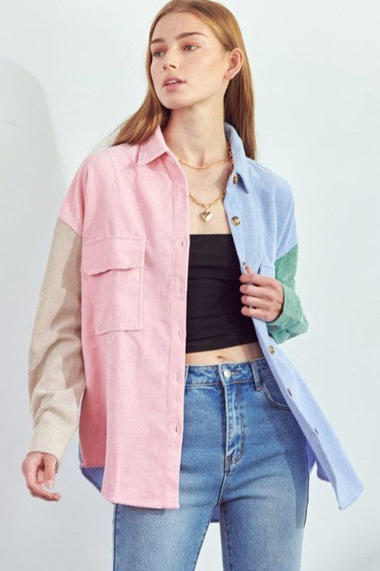 Mimi Color Block Corduroy Shacket