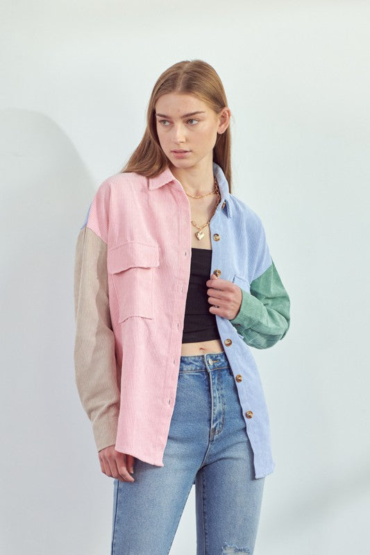 Mimi Color Block Corduroy Shacket