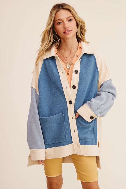 Oversized Color Block Shacket