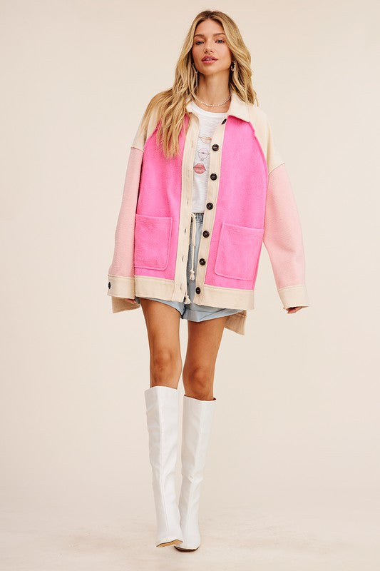 Oversized Color Block Shacket