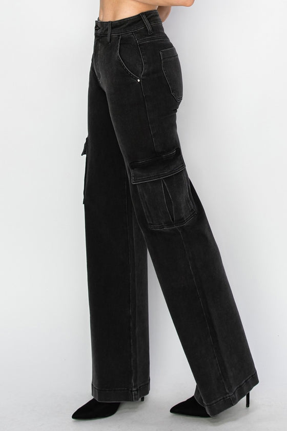 High Rise Wide Leg Cargo Jeans