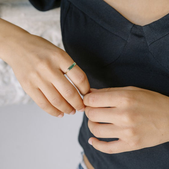 Green Crystal Baguette Ring