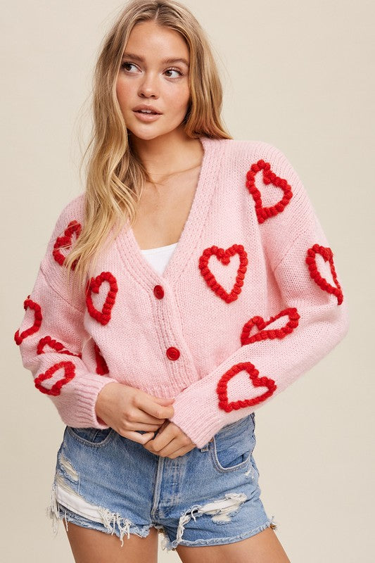 Lots of Love Knit Cropped Heart Cardigan