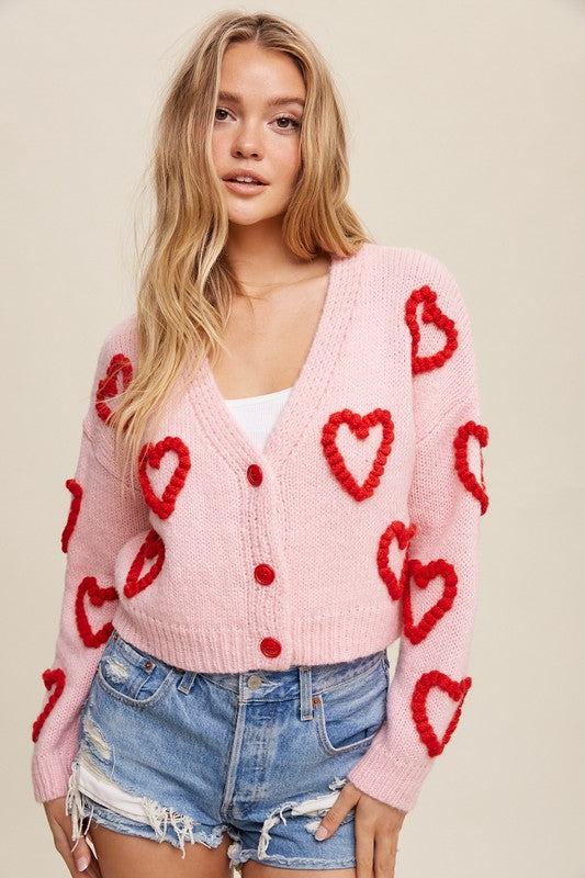 Lots of Love Knit Cropped Heart Cardigan