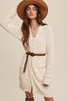  Popcorn Open Knit Cardigan Sweater