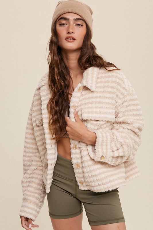 Stripe Fleece Jacket in Cream