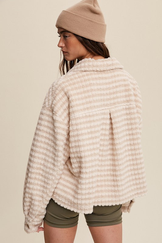 Stripe Fleece Jacket in Cream