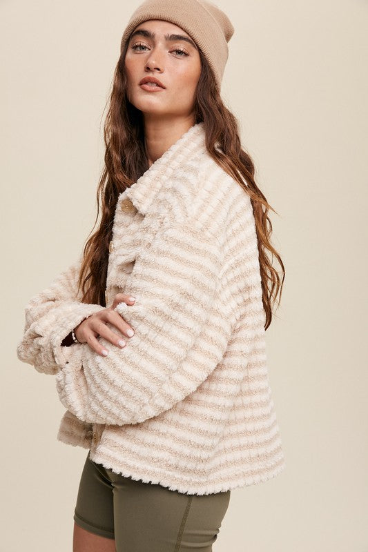 Stripe Fleece Jacket in Cream