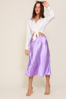  Satin Midi Flare Skirt