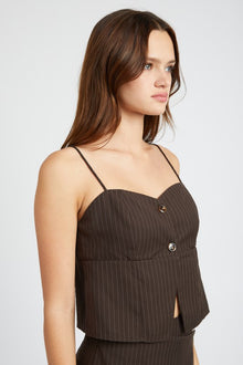  Pinstripe Button Top