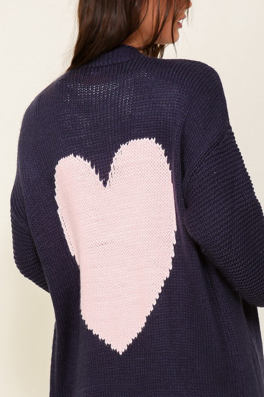 L/S Open Front Heart Cardigan