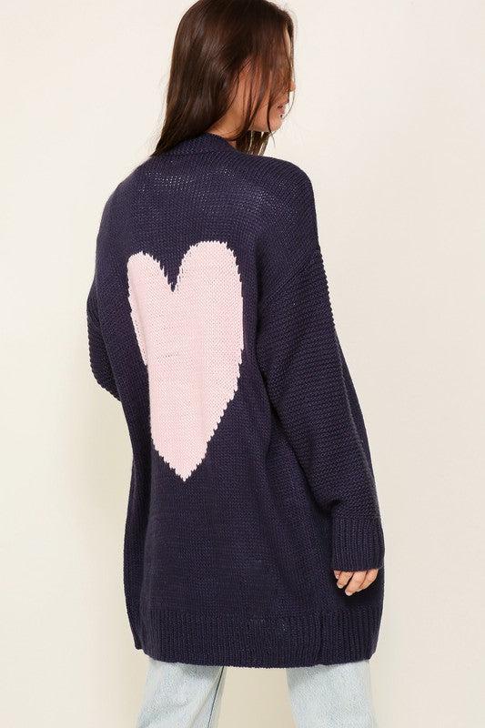 L/S Open Front Heart Cardigan