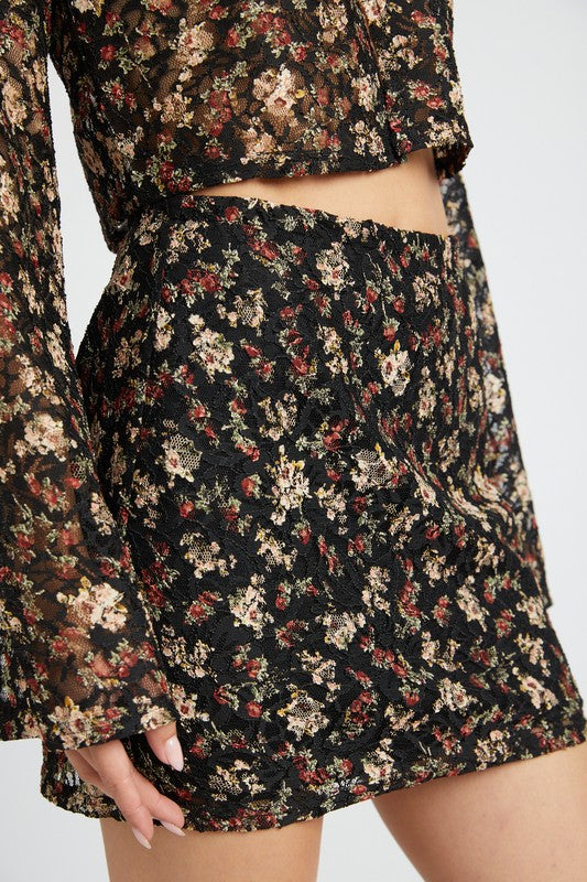 Floral Lace Embroidered Mini Skirt