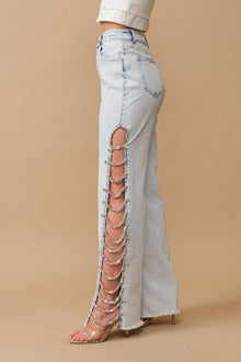  Jeweled Trim Stretch Denim Jeans