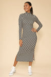 Checkered Ribbed Midi Dress