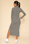 Checkered Ribbed Midi Dress