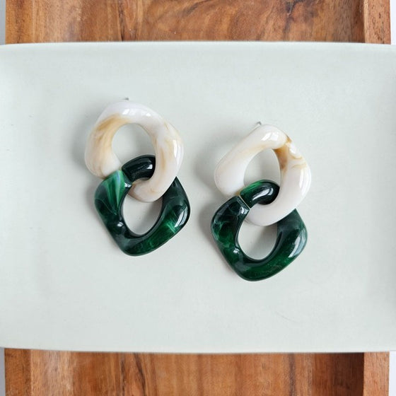 Betsy Earring- Neutral and Forest Green