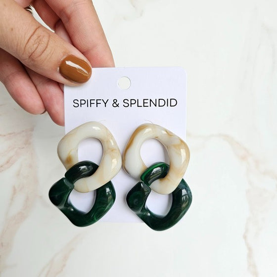 Betsy Earring- Neutral and Forest Green