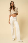 Ecru High Rise Wide Leg Jeans