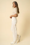 Ecru High Rise Wide Leg Jeans