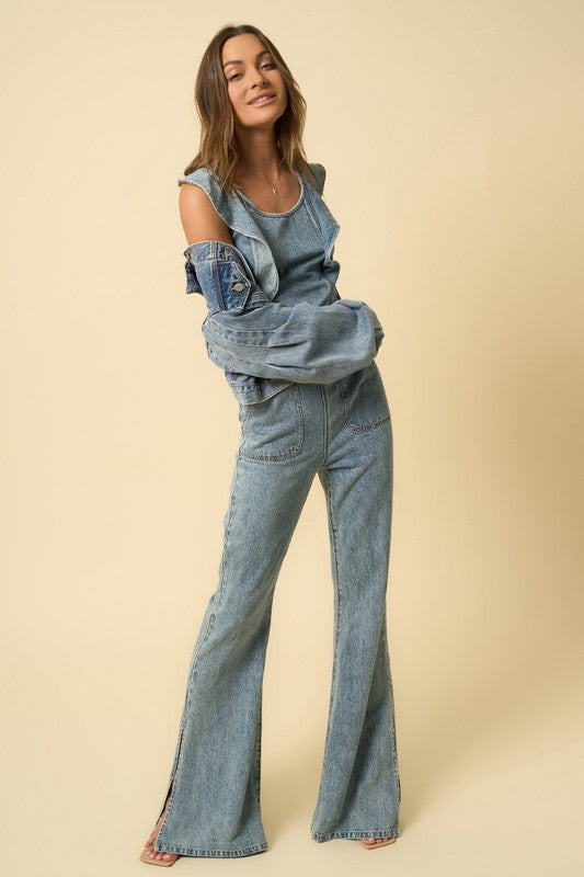 Denim Ruffle Jumpsuit