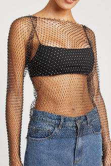  Sheer Rhinestone Top