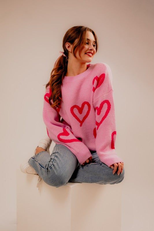 L/S Heart Printed Sweater