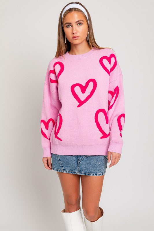 L/S Heart Printed Sweater