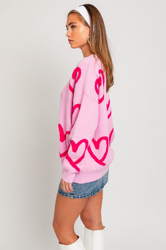 L/S Heart Printed Sweater