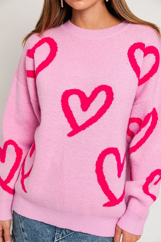 L/S Heart Printed Sweater