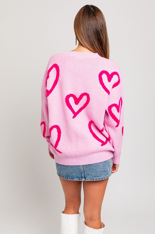 L/S Heart Printed Sweater