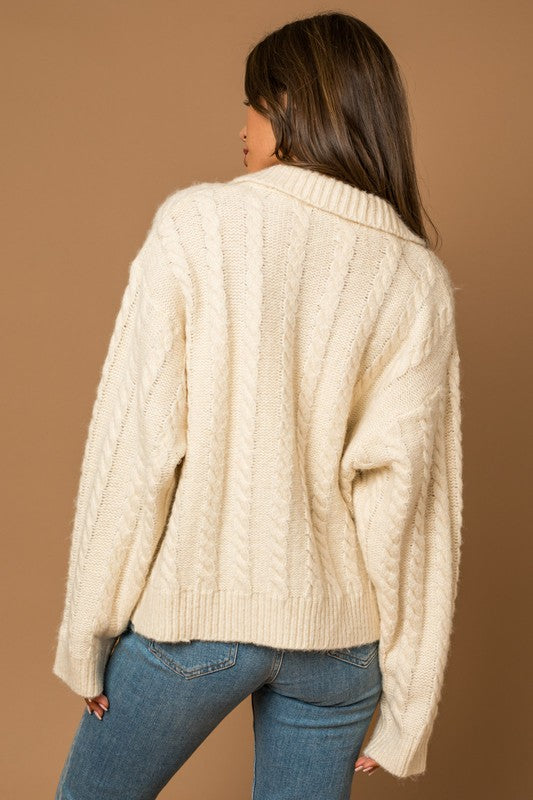 Jen Collared Cable Sweater Cardigan