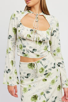  Neck Tie Floral Blouse