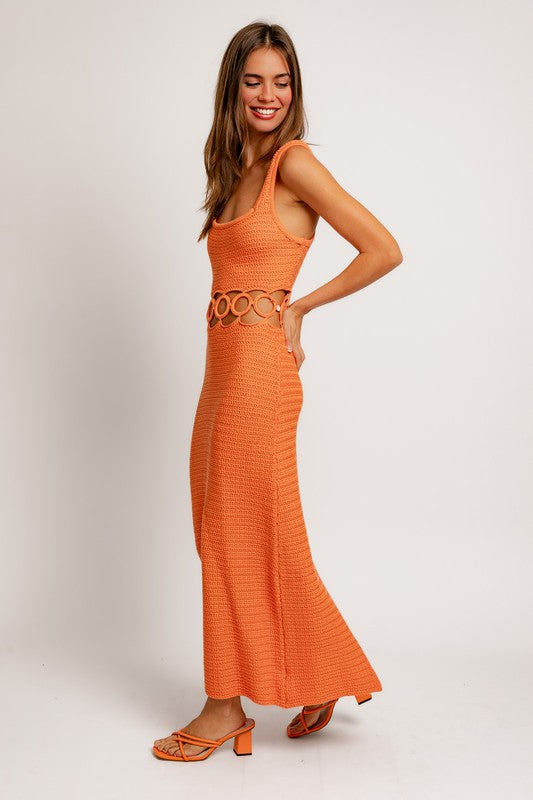 Square Neck Crochet Midi Dress