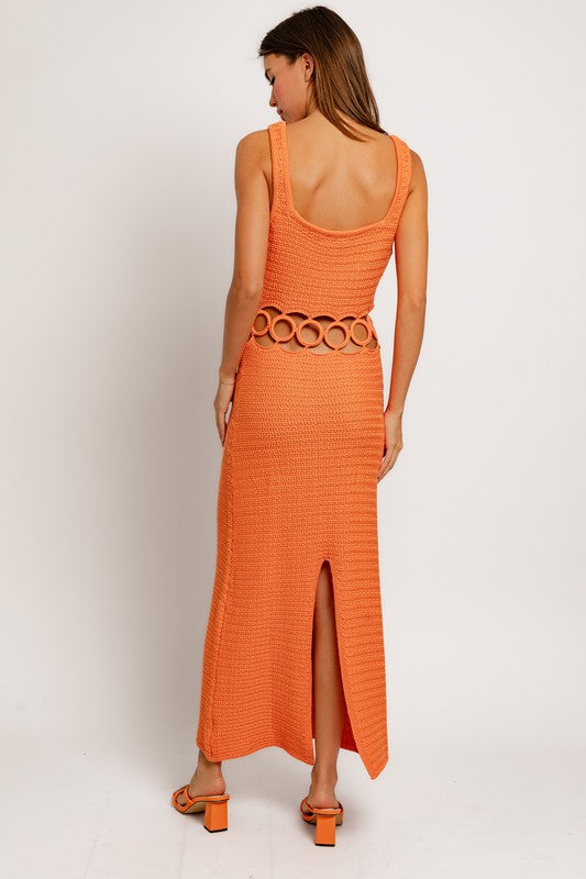 Square Neck Crochet Midi Dress