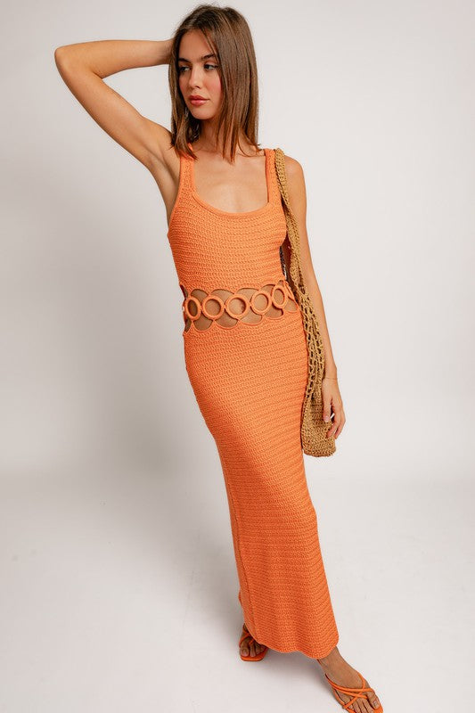 Square Neck Crochet Midi Dress