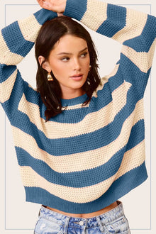  Striped Round Neck Loose Fit Sweater