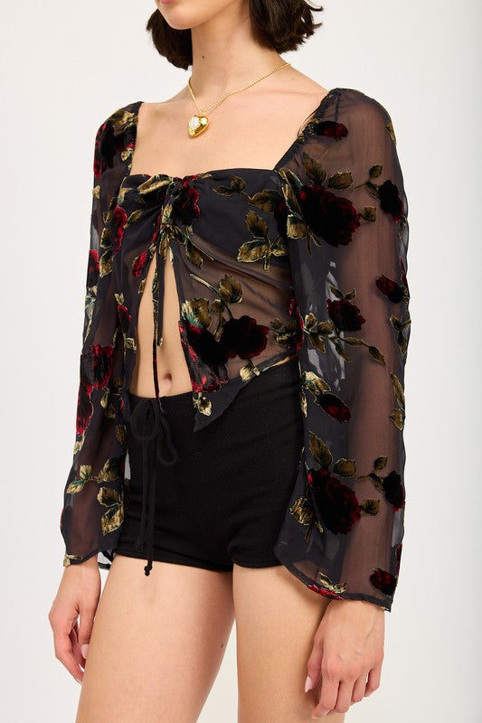 Rose Floral Bell Sleeve Top