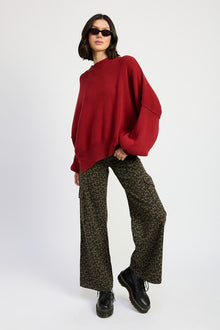  Grey Leopard Wide Leg Cargo Pants