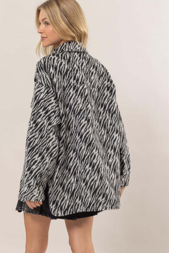 Black Zebra Print Snap Down Jacket