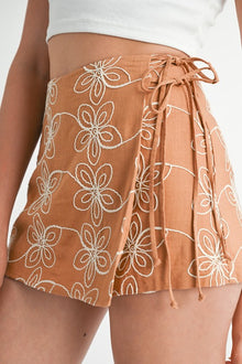  Floral Wrapped Skort Drawstring Tie