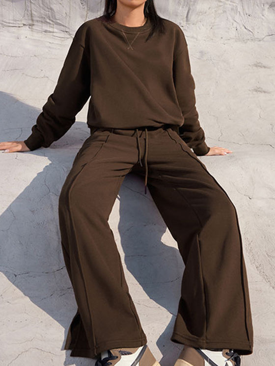 Round Neck L/S Top and Elastic Waist Pants Set