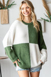 Color Block Round Neck L/S Ribbed Sweater