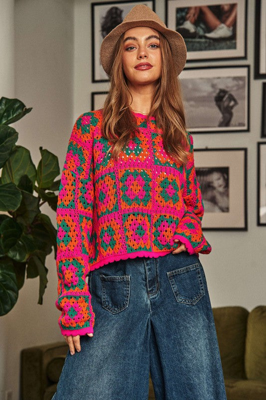 Crochet Patchwork Pullover Sweater