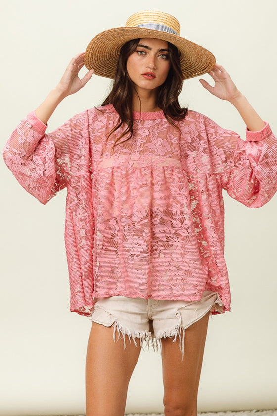 Mauve Floral Lace L/S Top